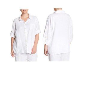 Allen Allen USA White Linen Button-down Top Size XL